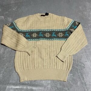 Vintage Sweater Mens Medium Abstract Knitted Jumper Patterned Grandad Knit